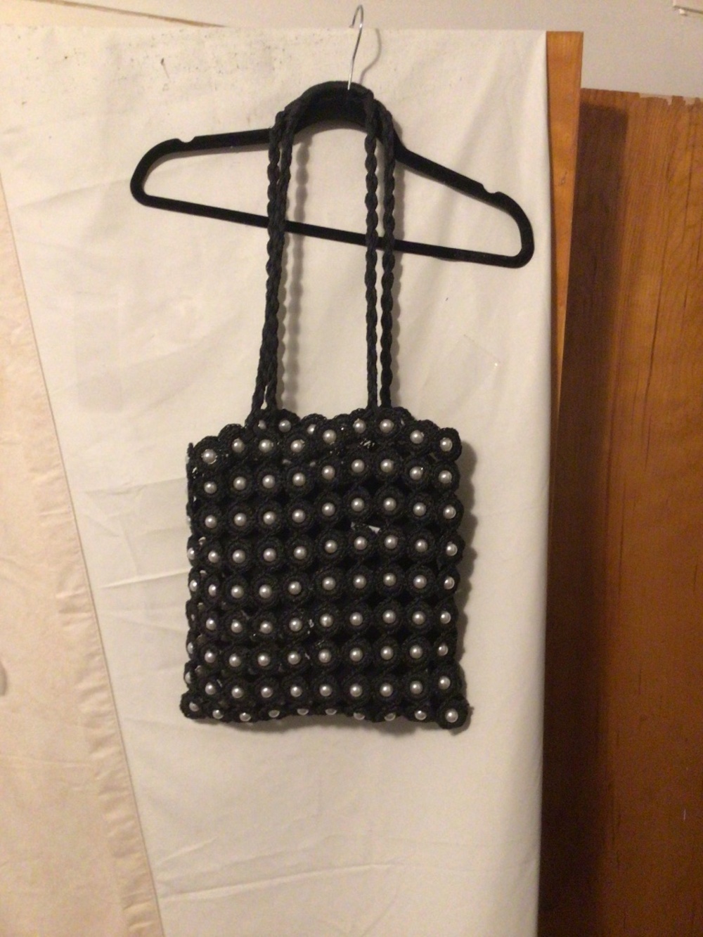 Haute Hippie woven straw with faux pearl tote with removable lining boho chic